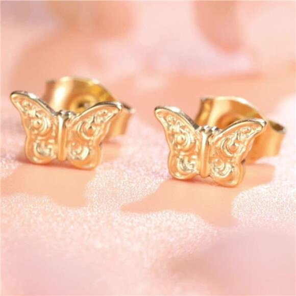 Titanium Butterfly Stud Earrings Hypoallergenic Pure Implant Grade for Sensitive - Picture 2 of 7